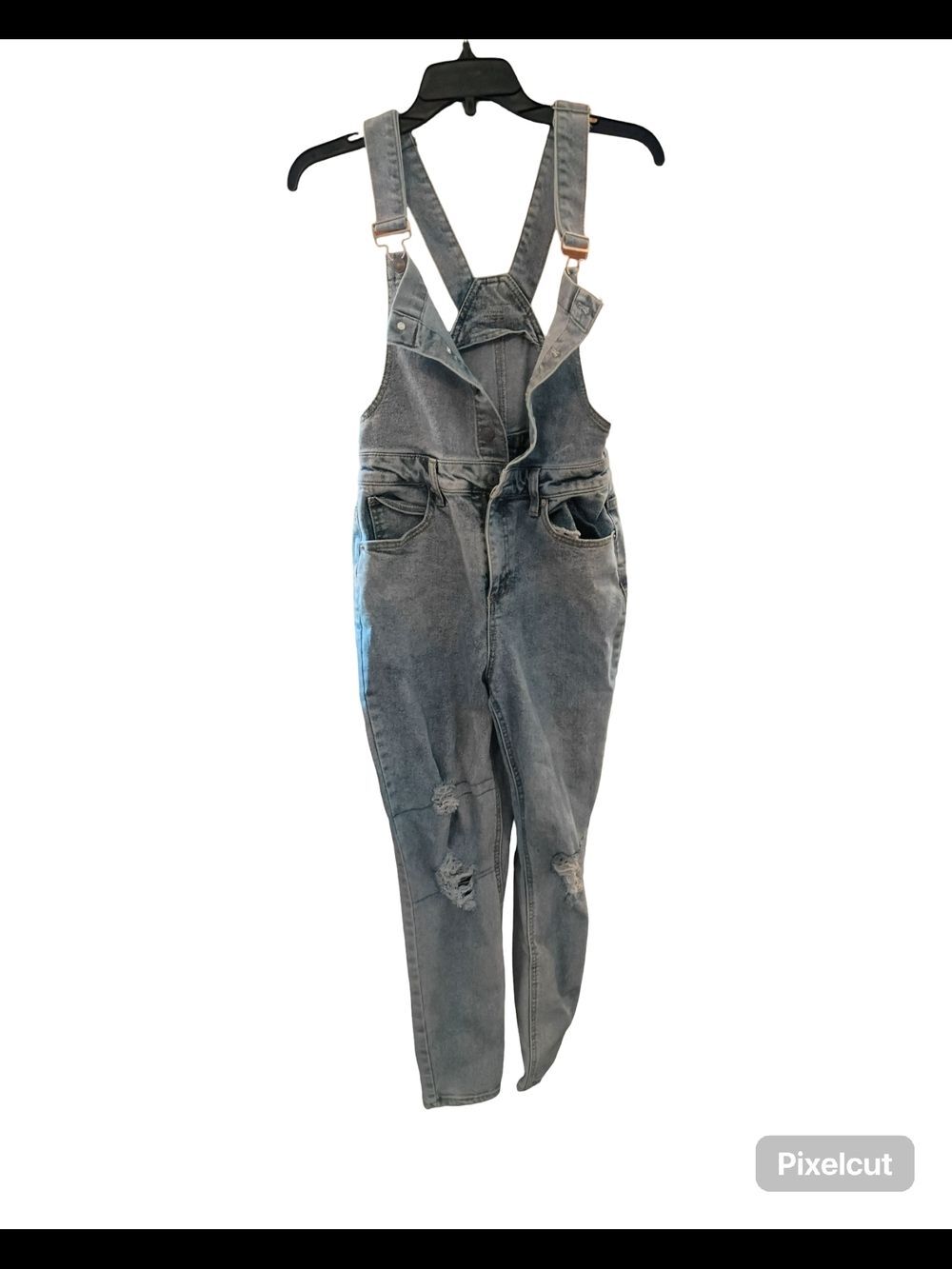 Light Blue Distressed Denim Overalls Size Small Women's 3-4 - Picture 7 of 15